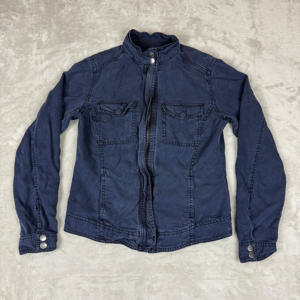 Liverpool Military Jacket Womens S Navy Blue Full Zip Tencel Lightweight Soft